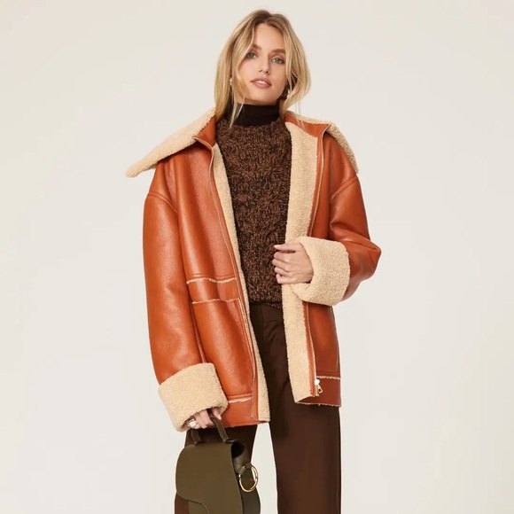 Nanushka Beryl Paneled Faux Shearling Jacket Size Small - Picture 9 of 16